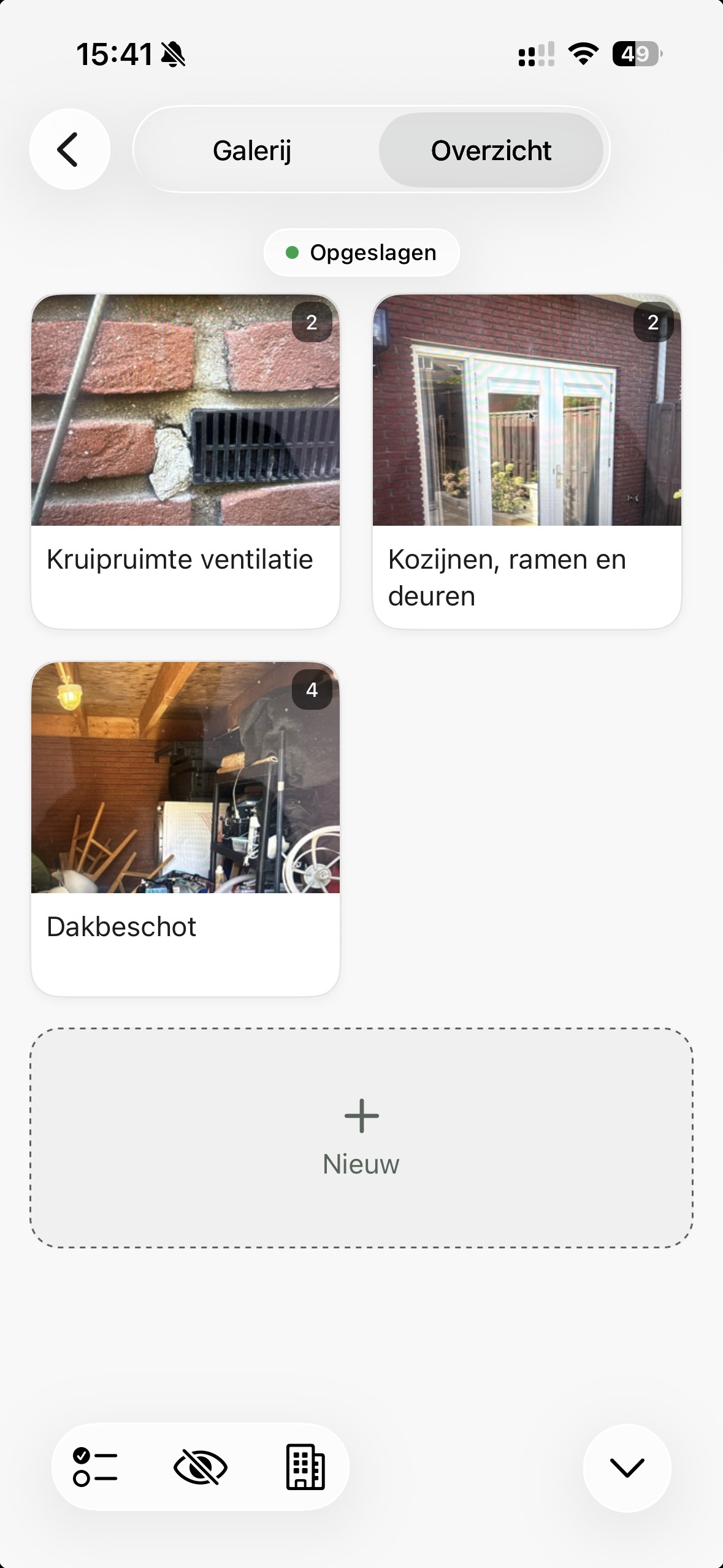The overview with a card per element and the number of photos with it