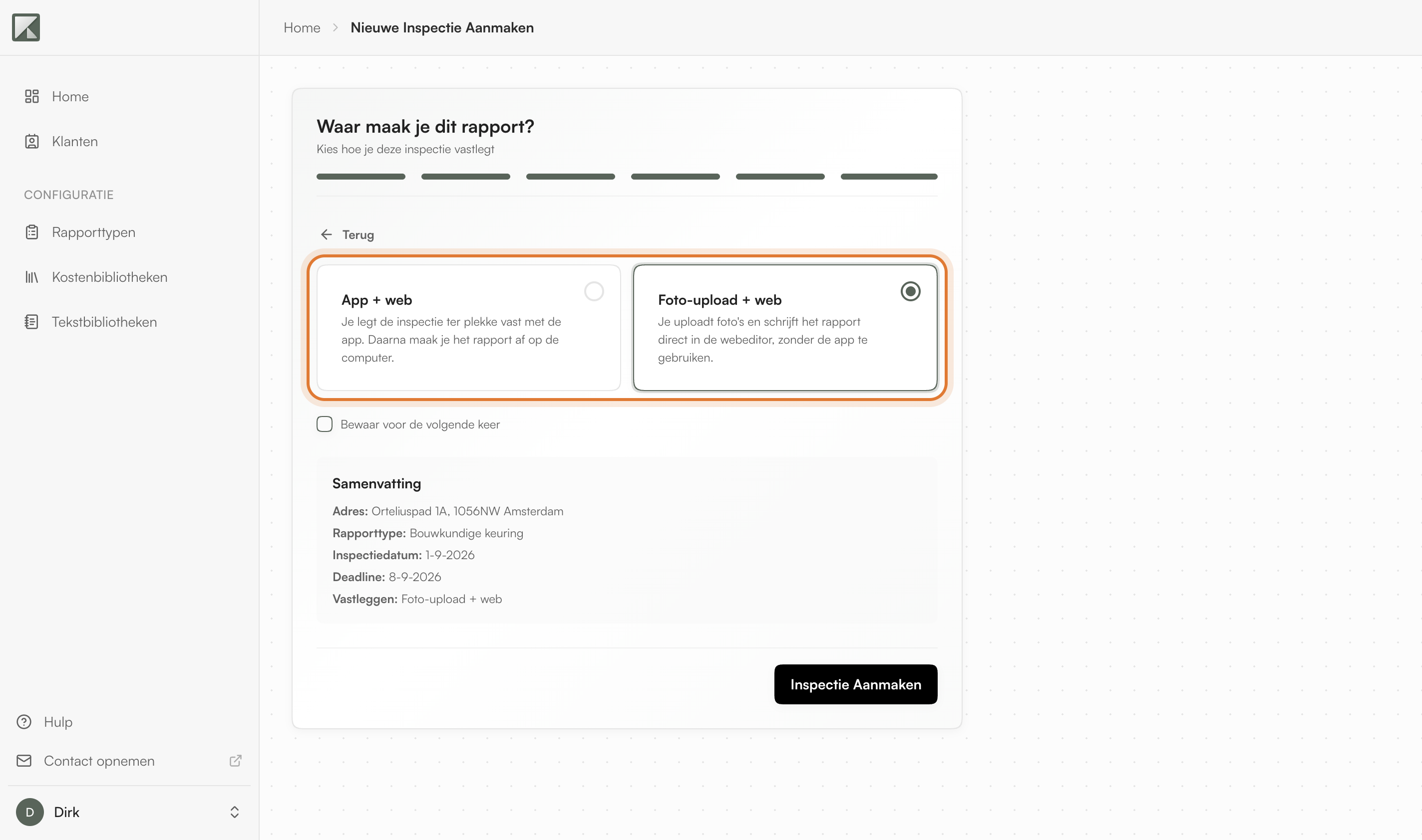 The choice between App and Web-App when creating a project